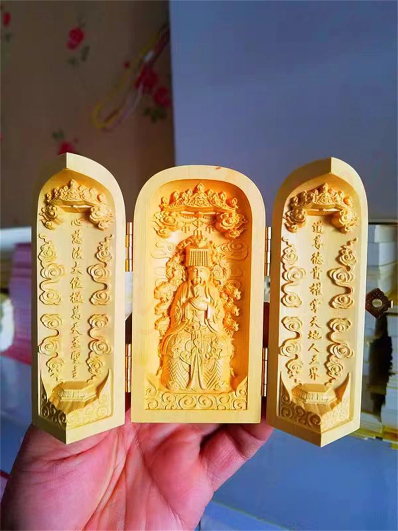 

Huangyang wood, handcrafted, personal Buddha niche of the Jade Emperor, religious ornaments, auspicious home decoration