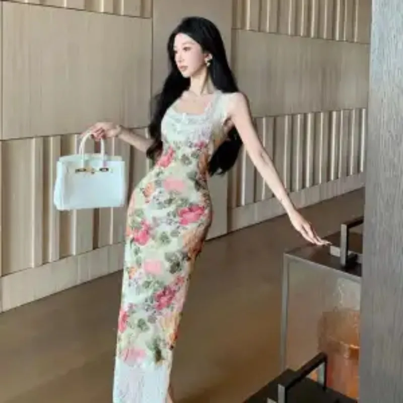 

Женское макси-платье в французском дворцовом стиле с цветочным кружевом и эффектом масляной живописи, приталенное, элегантное, для отпуска, в стиле знаменитостей