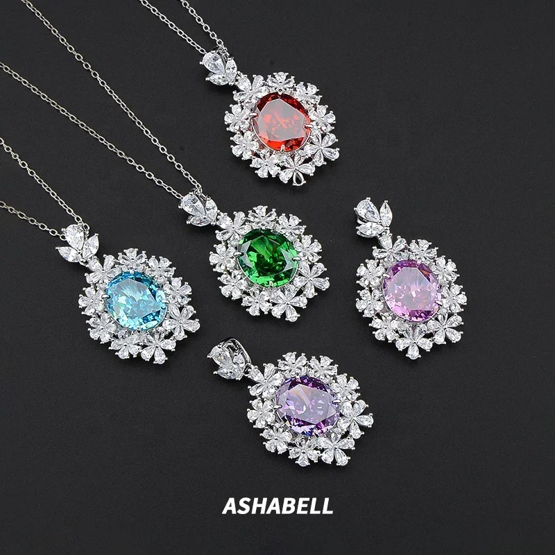 

Wholesale ladies jewelry S925 sterling silver plated 18K gold cubic crystal CZ zircon ice cut pendant silver necklace