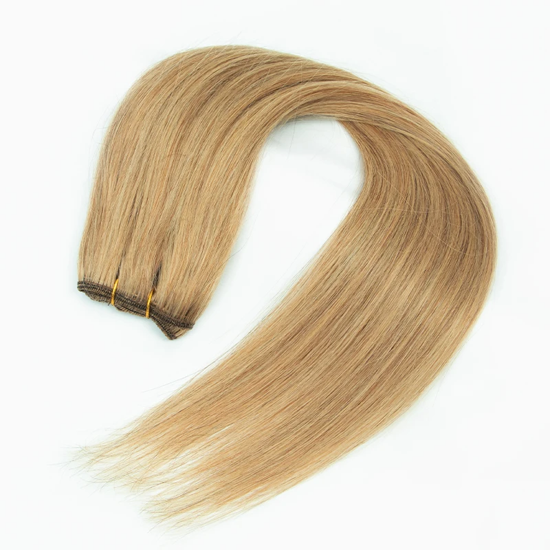 Fasci di capelli biondi 50 g/pacco Fasci da cucire Doppia trama Estensioni naturali reali dei capelli umani MachineRemy 12 16 20 24 pollici