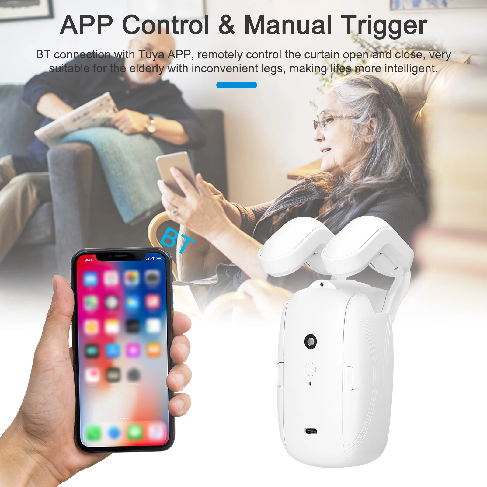 Tuya Bluetooth Intelligent Curtain Motor Robot elettrico intelligente per il controllo dell\'app con asta romana compatibile con Alexa e Google