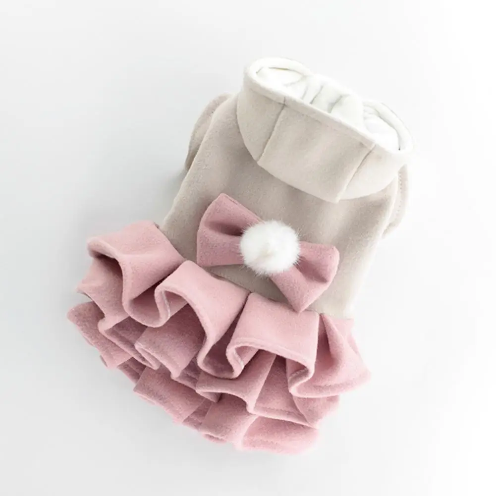 Easy to Put on Dog Clothes Pet Dress with Multi-layer Skirt Stylish Multi-layer Pet Dress with Bow-tie Ball for Small for Autumn