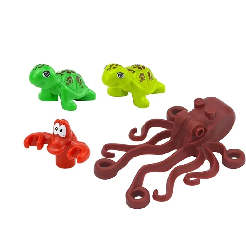 MOC Tier-Szenen-Bausteine Katzen Hunde Schafe Schweine Hühner Adler Papageien Delfin Zoo Zubehör DIY Spielzeug Bausteine T14