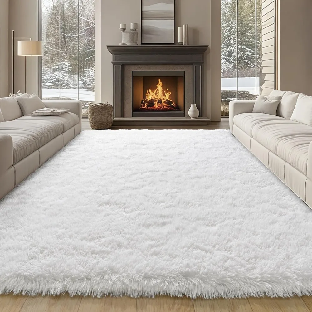 

8x10 Large Area Rugs for Living Room, White Fluffy Shag Rug for Bedroom and Nursery, Soft and Comfy, Big Fuzzy Carpet for Kids,