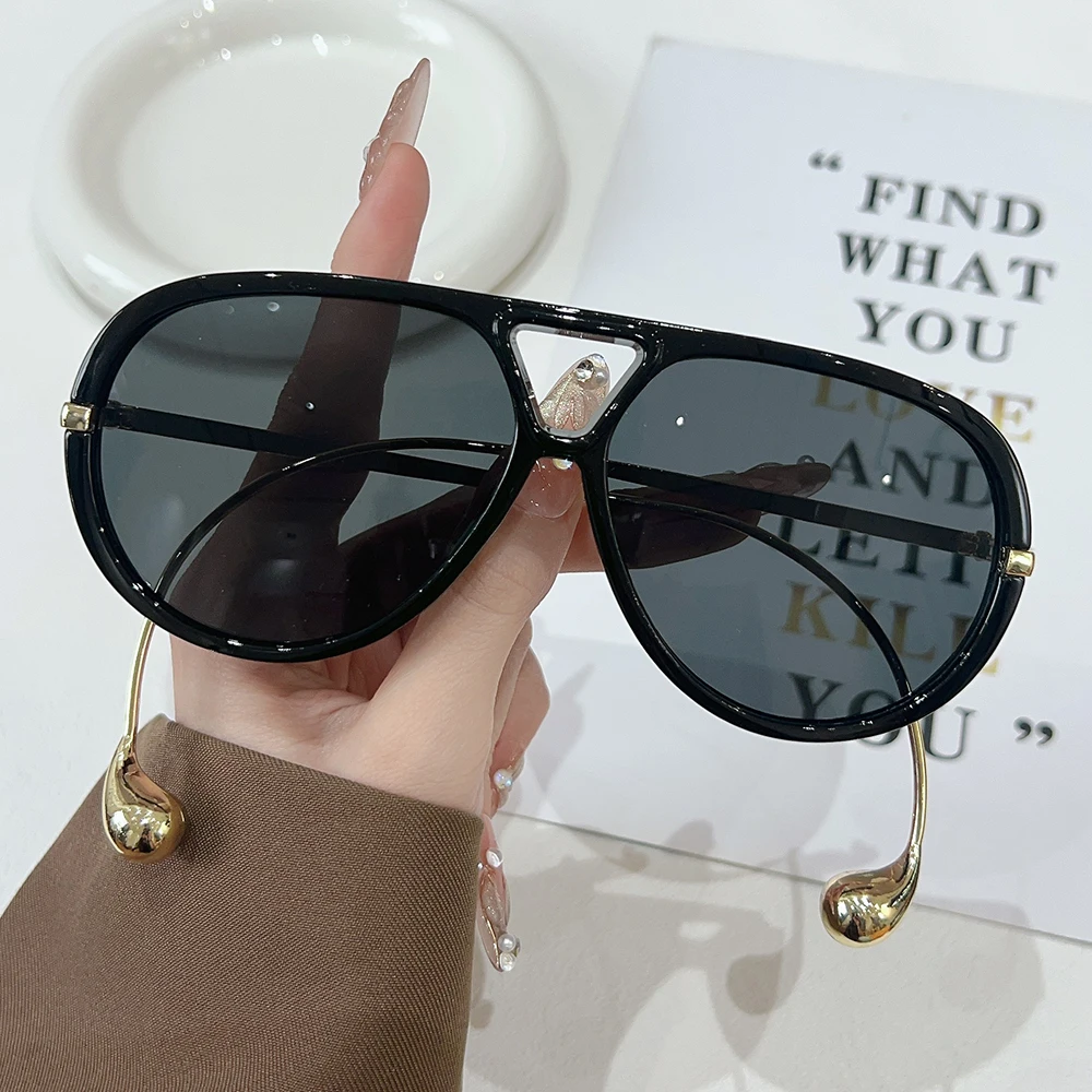 العلامة التجارية مصمم النظارات الشمسية النساء أزياء الطيران إطارات كبيرة المعادن الطيار نظارات السيدات