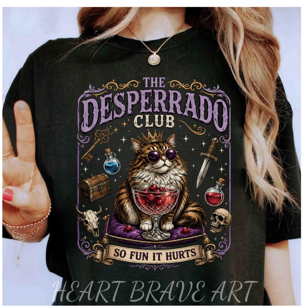 Desperado Club Cat Cocktail Tee Princess Donut Dirty Shirley Club Tee Dungeon Crawler Carl Mongo Ride or Roar Tee Achievement