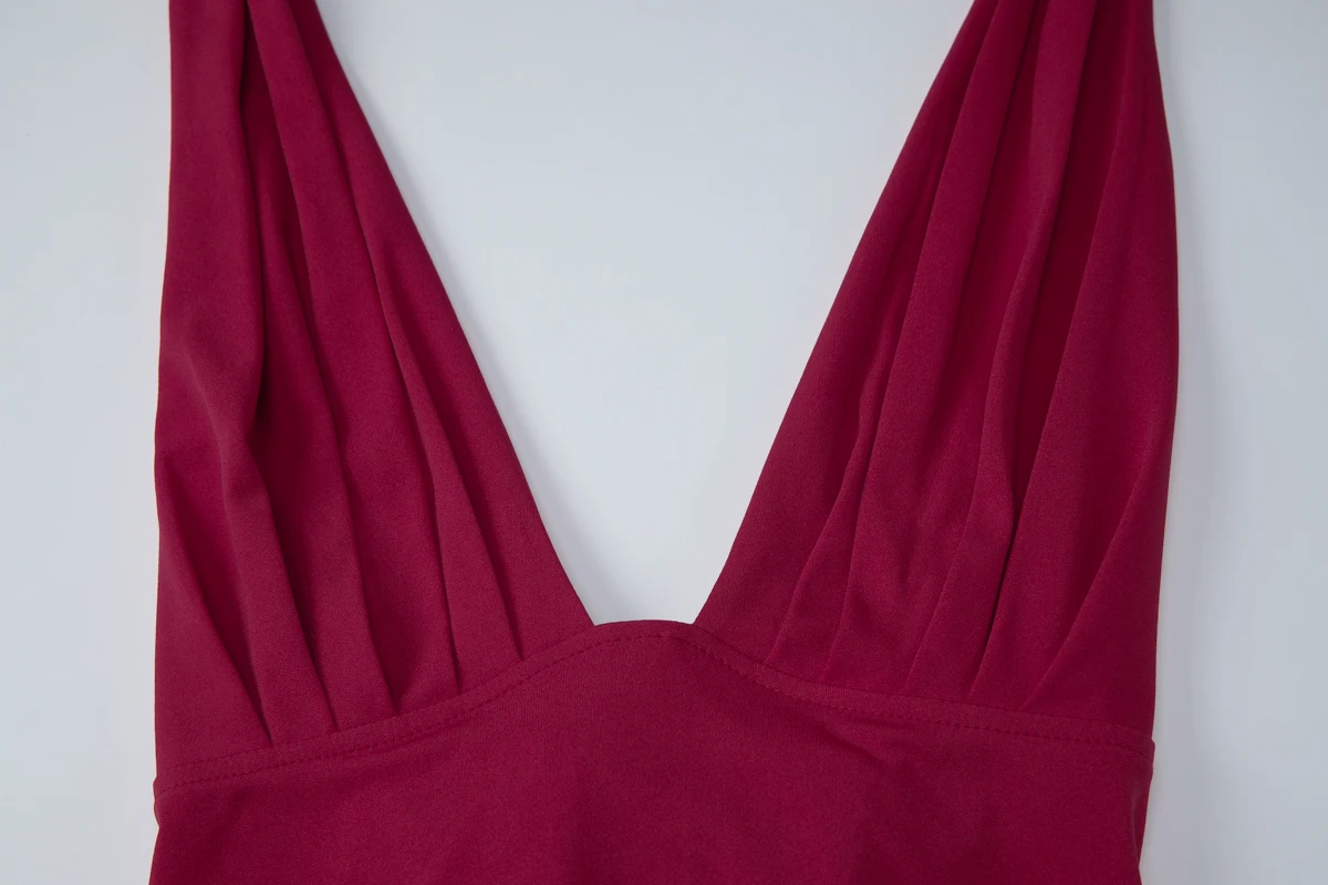 Hugcitar Damen Elegantes Neckholder-Kleid mit V-Ausschnitt, Sexy Maxikleid mit Knöpfen und Schnürung, Sommerkleid, Damenmode-Outfit für Geburtstagsfeier und Festival – Detail 5