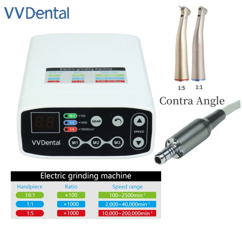 

Dental Electric Micro Brushless Motor LED with 1:5 1:1 Contra Angle Low Speed Fiber Optic Increasing Handpiece Dentist Equipment