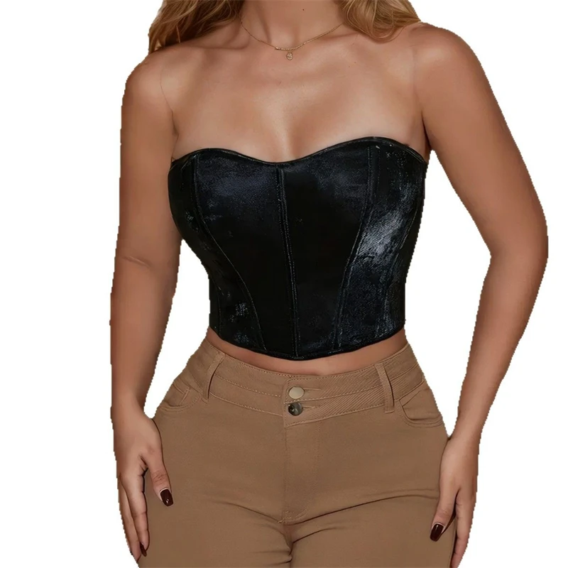 

Women Sleeveless Off Shoulder Fashion Sexy Corset Crop Tops Vest Female Underwear Backless Bustier Top Solid Gothic Corselet