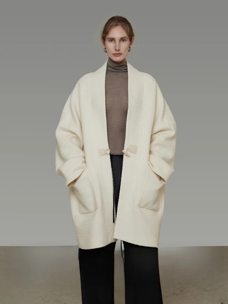 

Unspoken Casual Double Breasted Woolen Coat Women's Winter New Sle Lazy Faion Mid-Length Coat Simple Commute Sle