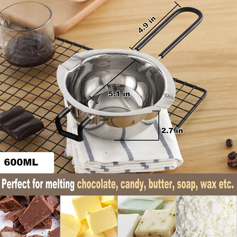 New 2 Pack Double Boiler Pot Set Stainless Steel Melting Pot For Melting Chocolate Soap Wax Candle Making 600Ml And 1600Ml