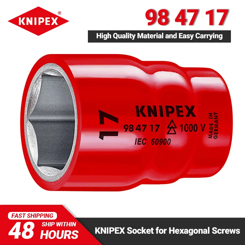 

KNIPEX 98 47 17 Socket 75Grams Chrome-plated Hexagon Socket with Internal Square 1/2" for Metric Hexagonal Head Screws