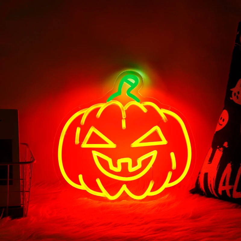 1Pcs Happy Halloween Pumpkin Led Neon Sign for Bedroom Party Decor Wall Halloween Neon Sign Light Decorations Dropshipping