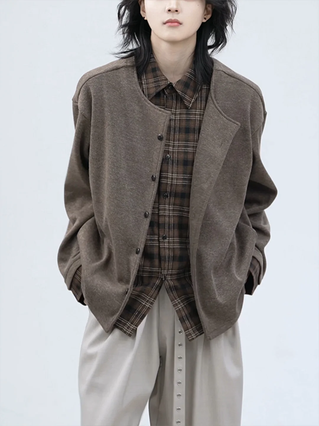 

American Retro Knitted Open Cardigan Jaet Men's irt Collar Fake Two-Piece Autumn Old Money Sle Long Sve Sweater