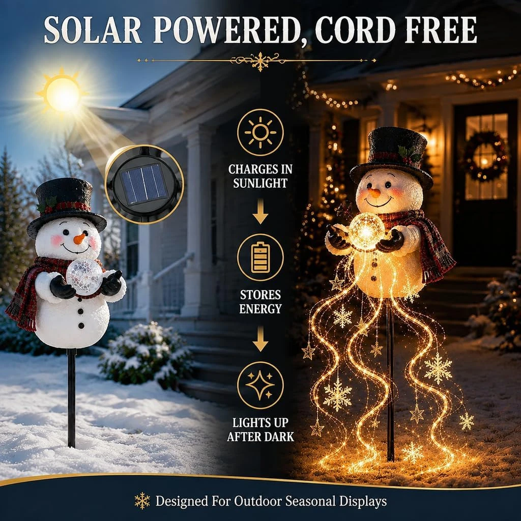 Christmas Magic Snowman With Floating Snowflake LED Garden Lights, Snowman Magic Fountain Star Waterfall, Patio Ambiance Lights