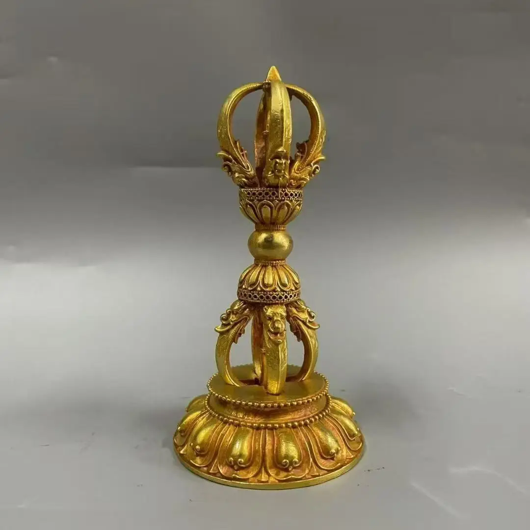 Gilt Vintage five-strand vajra purbu vajra Ornament Decoration Tea Pet Figurines Desk Decor Accessories