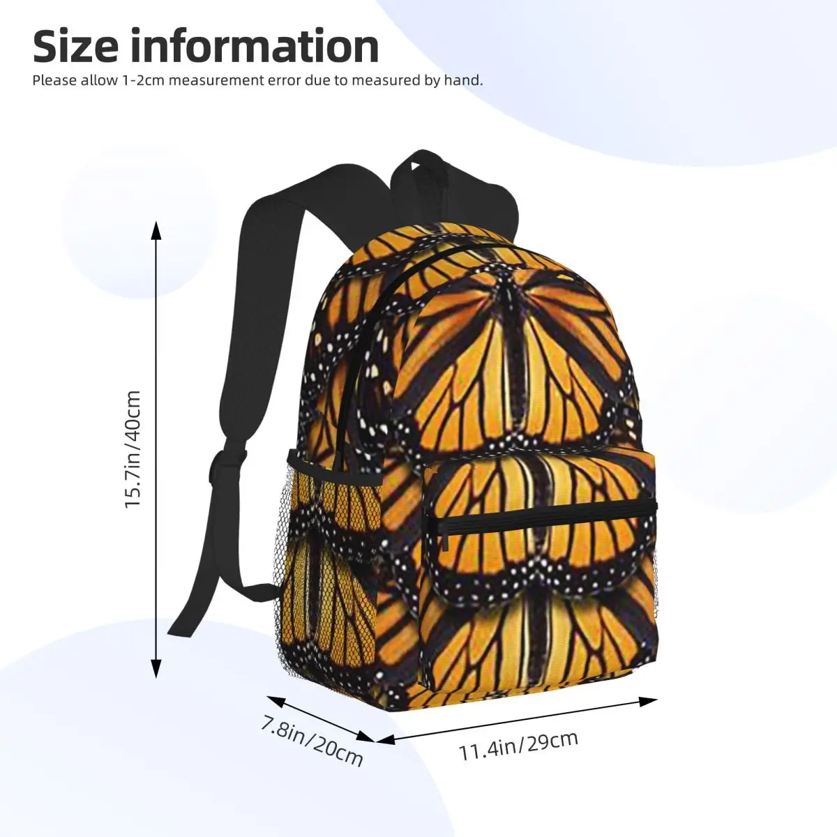 Orange Monarch Butterfly Student Backpack School Bag Hiking Travel Daypack for Men Women Bookbag Shoulder Bags