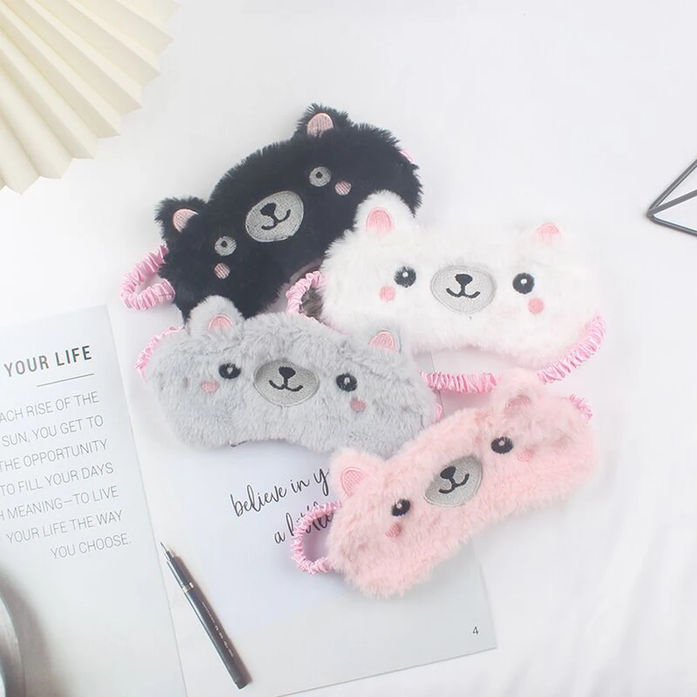 Cartoon Animal Blindfold Multicolored Plush Bear Sleep Eye Mask Lightproof Eyepatch Travel Relax Eye Cover Cute Night Dream Mask