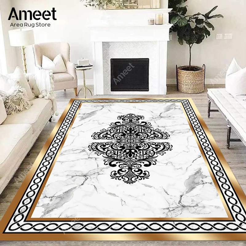 Room Carpet Modern Design Large Living Room Rugs White Gold Luxury houses decoration Floor Mats Bedroom Rug Machine Washable