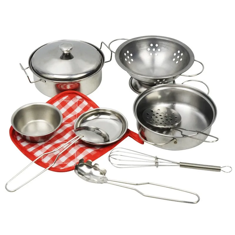 Kitchen Pretend Play Accessories Toys with Stainless Steel Cookware Pots and Pans Set,Cooking Utensils, Gifts Learning Tool