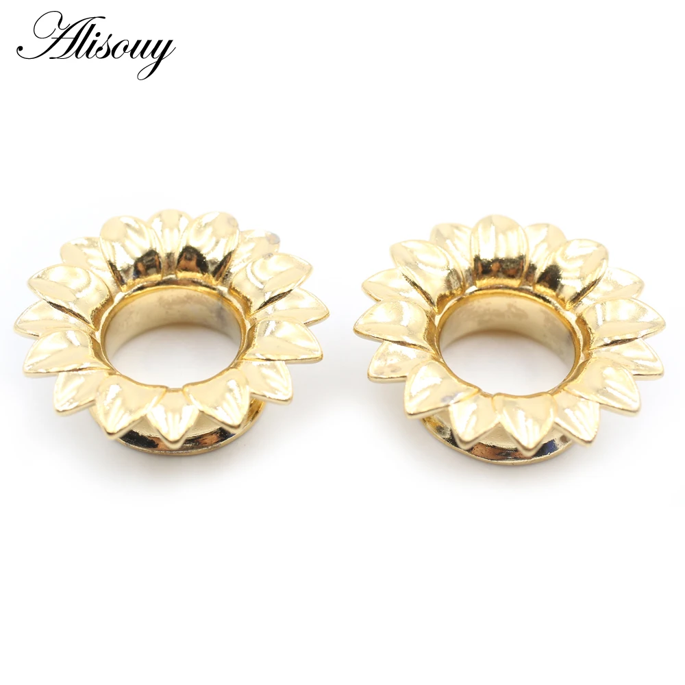 Alisouy 1PC Alloy Casting Hollow Flower Leaf Flared Ear Tunnels Plugs Expander Stretcher Gauges Earrings Piercing Body Jewelry