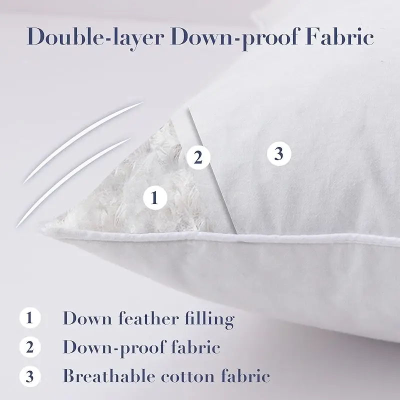 100%Cotton Pillow Core,Goose Feather Chip&High‑Elastic Fiber Filling,Fluffy Soft Breathable 5Star Hotel Quality Household Pillow
