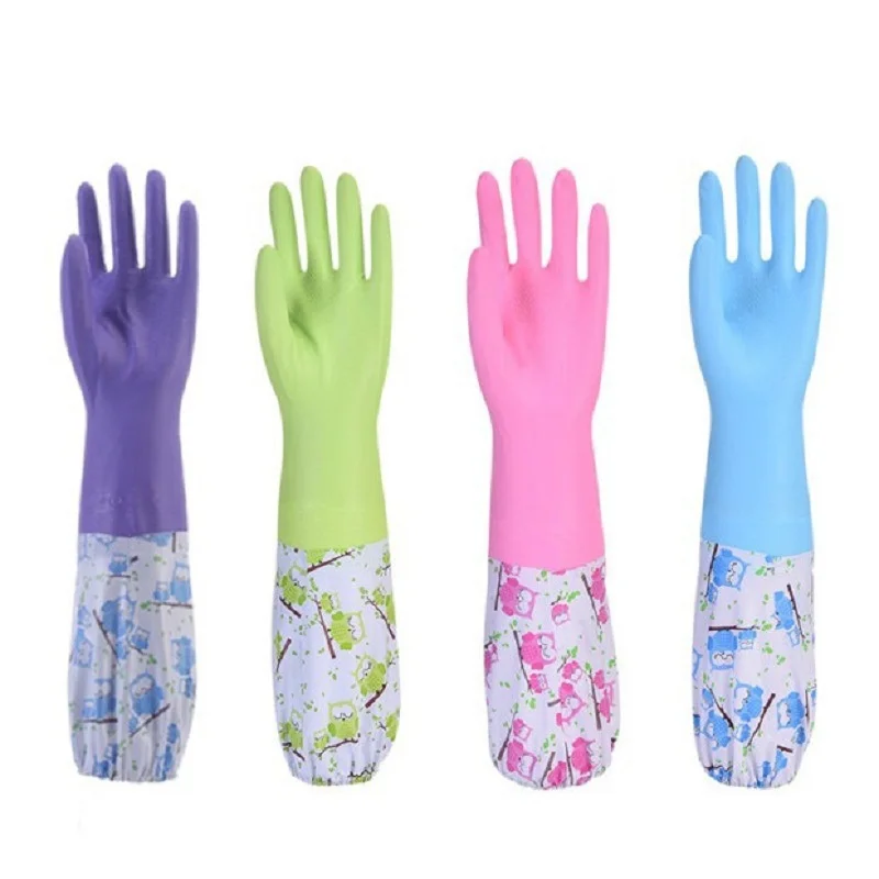 Household Cleaning Gloves Water Resistant Winter Fleece Lined Extended Thickened PVC Cuff for Dishwashing Laundry Chores