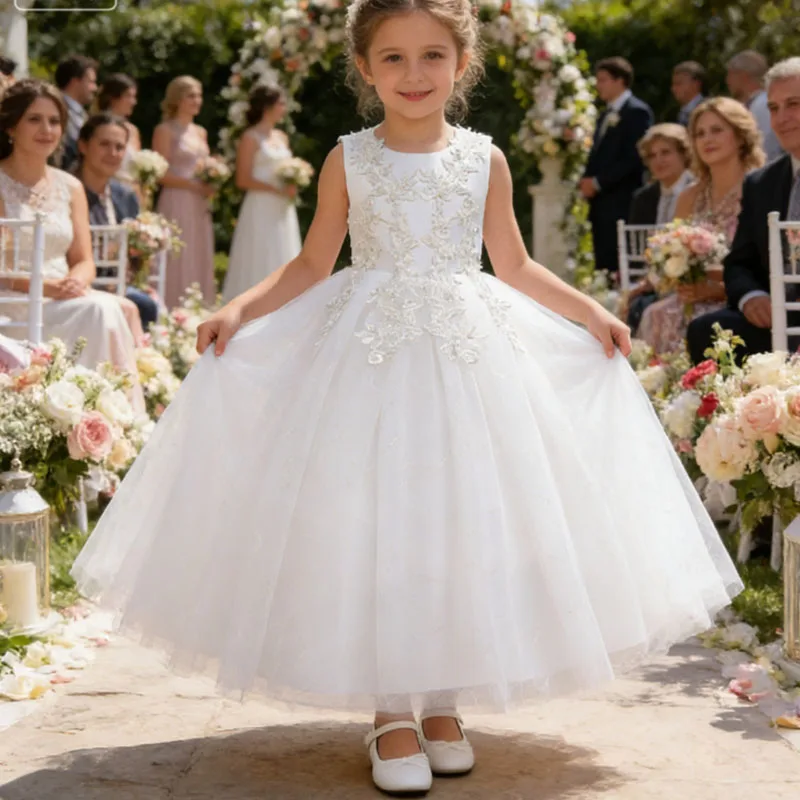 Mädchen Langes Weißes Brautjungfernkleid Für Hochzeit Abschlussball Geburtstagskleid Elegantes Kleid Für Mädchen Erstkommunion Formale Abend Vestidos