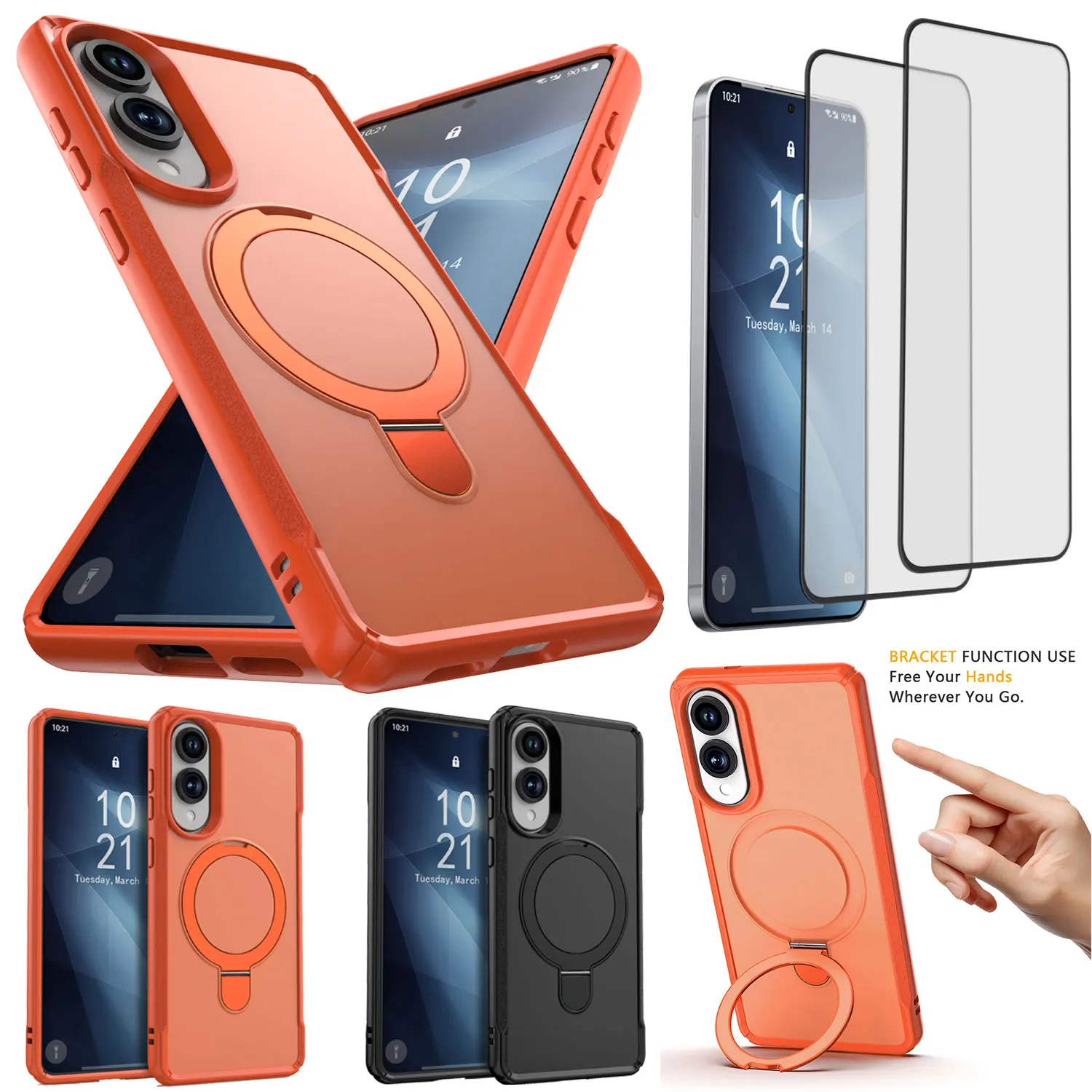 

For Samsung For Galaxy S25/Plus/Ultra/Edge/FE Magnetic Ring Kickstand Case Shockproof Cover +2PCS Clear Tempered Glass Protector