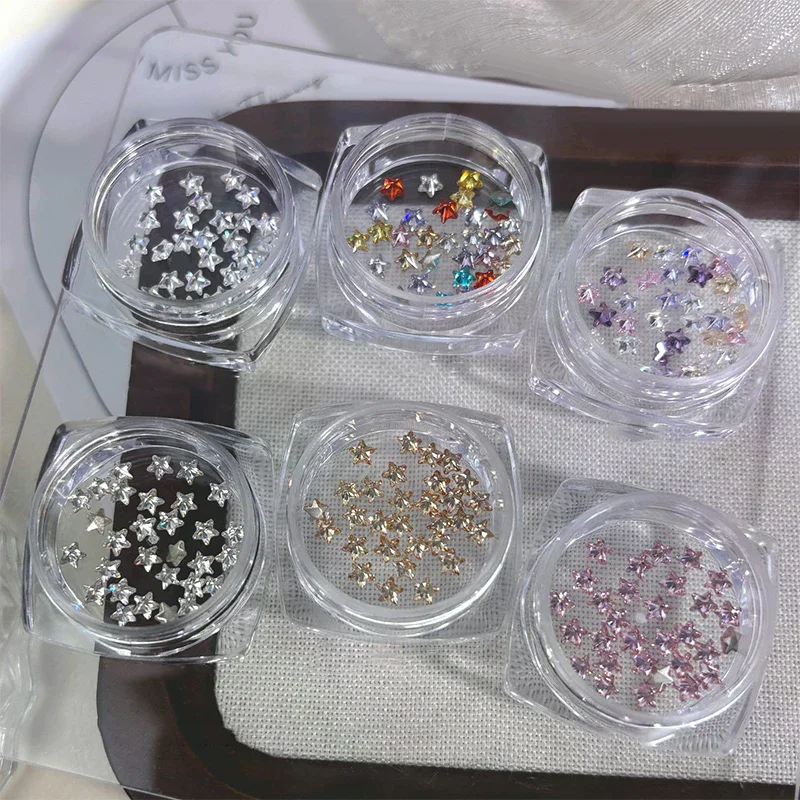 1Box 30Pcs Sparkling Pentagram Zircon Nail Charms Cute Minimalist Flatback Rhinestones 3mm Multi-color Mini Star Gems Nail Parts