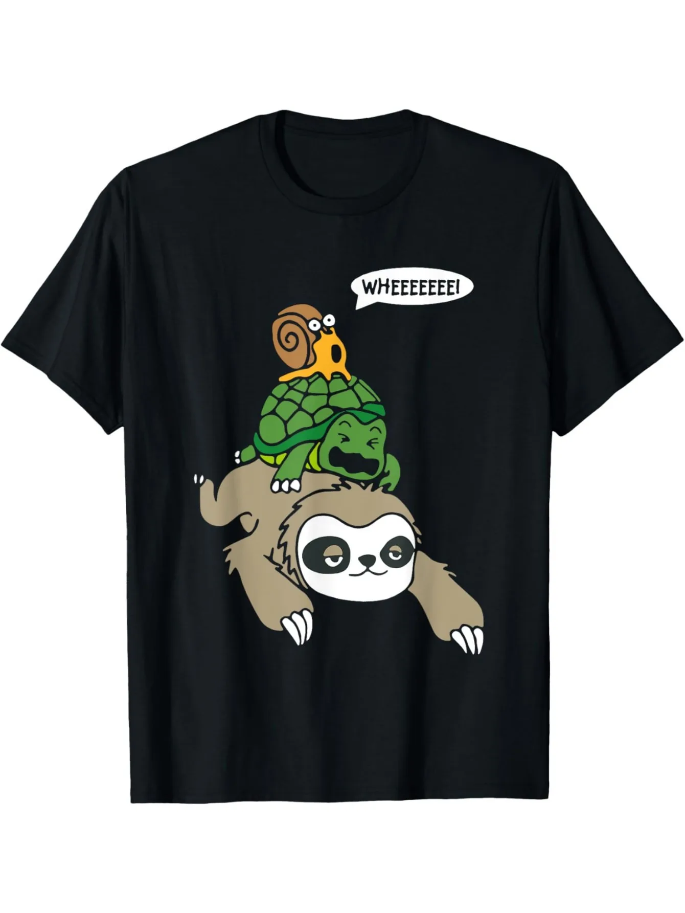 

Men's and Women's Casual Loose T-shirt - Fun Lazy Turtle Snail Pig Back Animal "WHEEEE!" Short Sleeve Top
