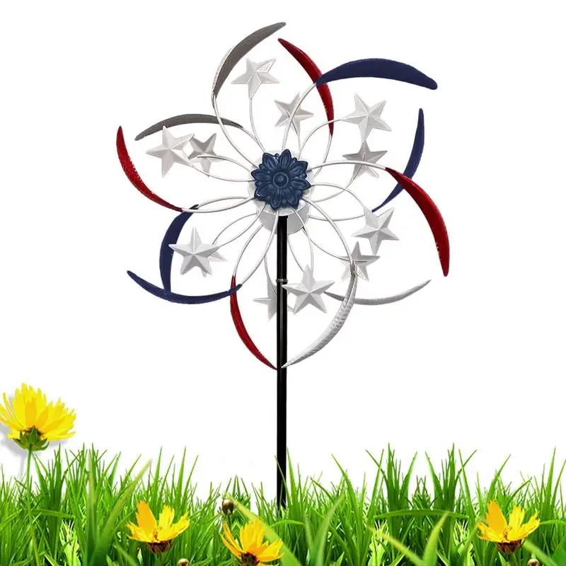 

Metal Kinetic Patriotic Wind Spinner Iron Windmill Gardening Detachable Plug Wind Sculpture Metal Patriotic Colors for Garden