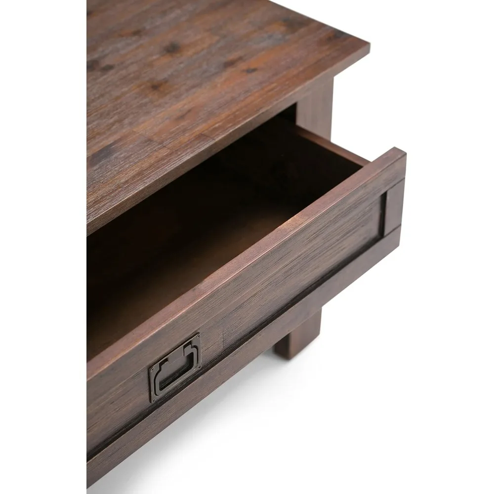 Monroe SOLID ACACIA WOOD 38 Inch Wide Square Rustic Coffee Table in Distressed Charcoal Brown, For the Living Room and Family R