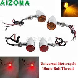 4PCS Universal 10mm Bullet LED Light Front Amber Turn Signal Rear Red Flasher Tail Brake Indicator Lamp For Motorcycle Motorbike