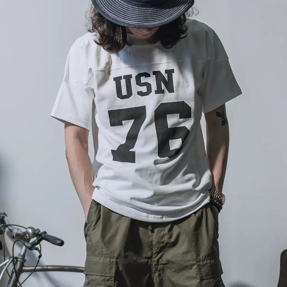 Men's Vintage Retro Football Jersey Tee, Dark Blue White Yellow