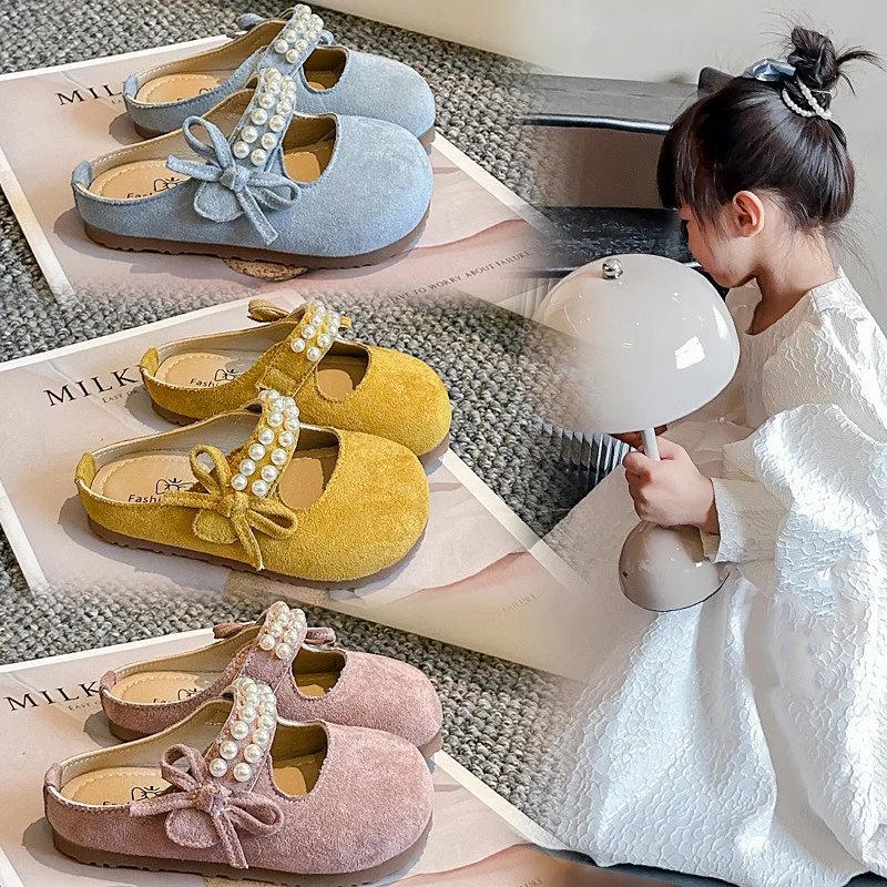 

Girls Slippers Outdoors Candy Color Kids Sandals Cute Pearl Bow 2025 Summer New Toddler Girls Flat Shoes Round Toes Korean Style