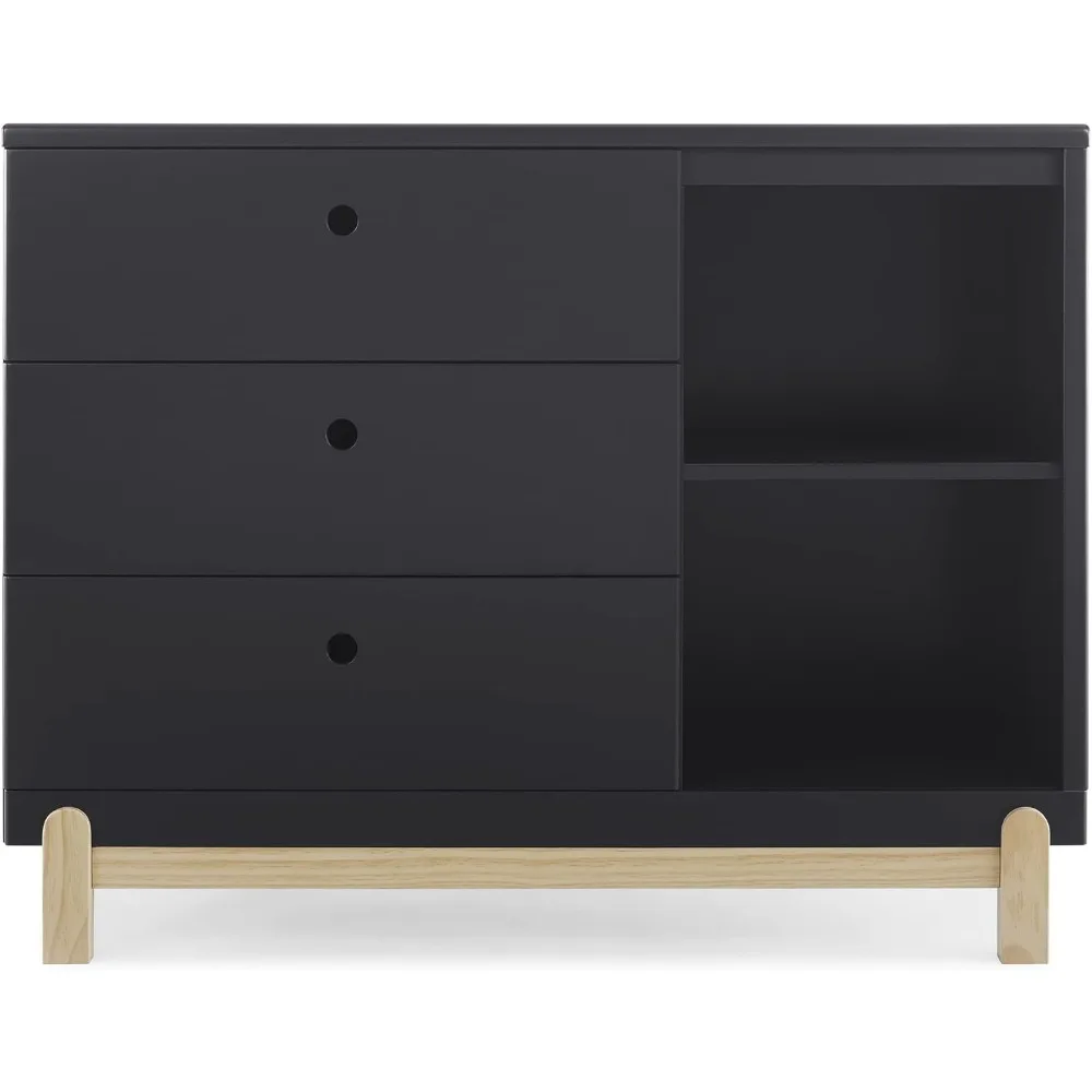 Poppy 3 Drawer Dresser with Cubbies, Midnight Grey/Natural