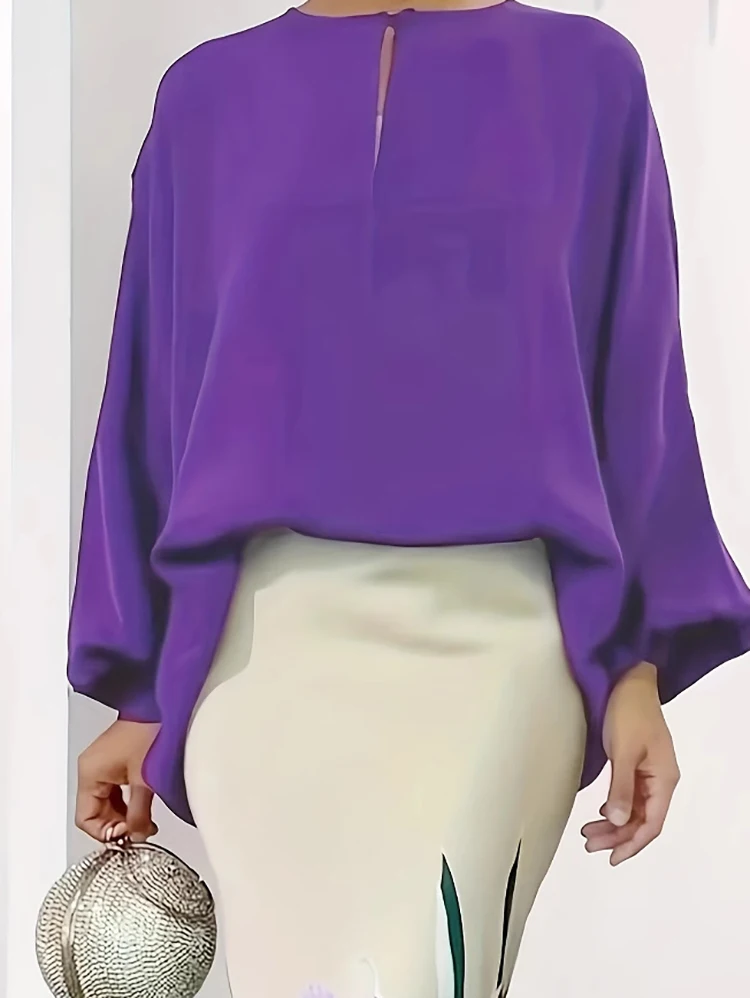 

Purple Flower Print Long Sleeved Two Piece Set Office Lady Casual Wrap Hip Skirt Outfit New Fall Fashion High Waist Banquet Suit