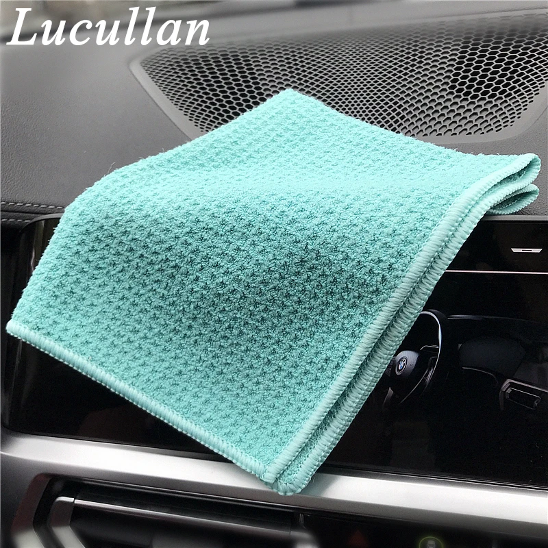 Lucullan-Toalla de secado de microfibra con imán de agua, diseño de tejido de gofre para limpieza de pantalla de pintura de vidrio de coche, cuidado