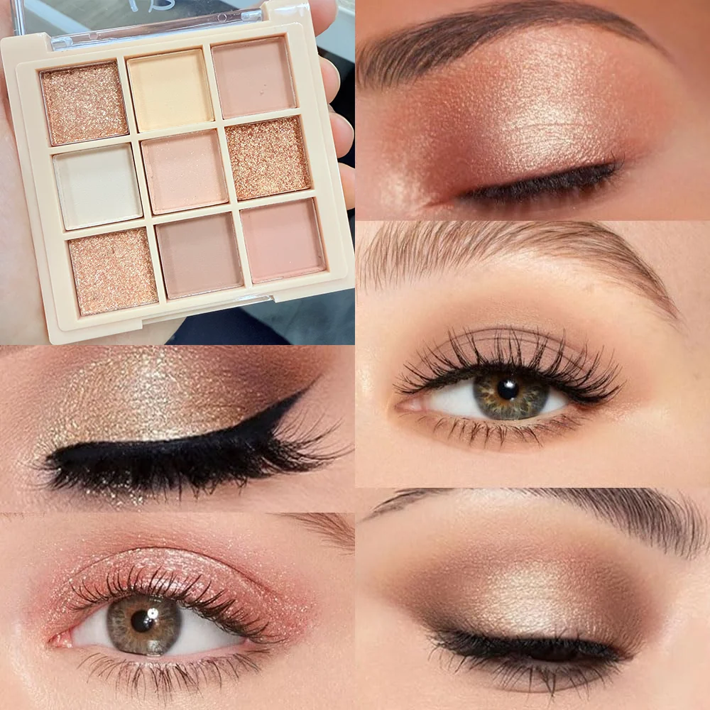 لوحة ظلال عيون فاخرة مكونة من 9 ألوان - تأثير مخملي غير لامع ولامع، متين مقاوم للماء، توت، بني وألوان عارية