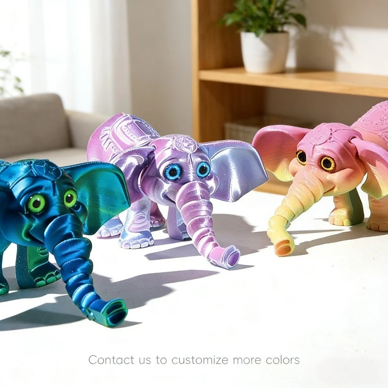 10CM 3D Printed Elephant Model Multi-jointed Movable Elephant Action Figurine Solid Mini Elephant Doll Desktop Decoration Gift
