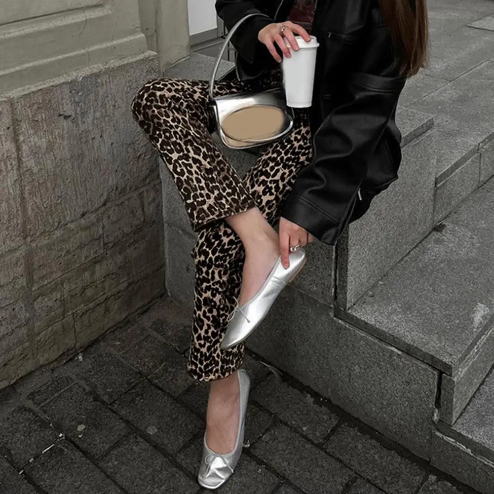 

Women Pencil Pants Leopard Print Slim Fit Pencil Pants with Pockets for Women Stylish Mid-rise Trousers with Button Zipper for A