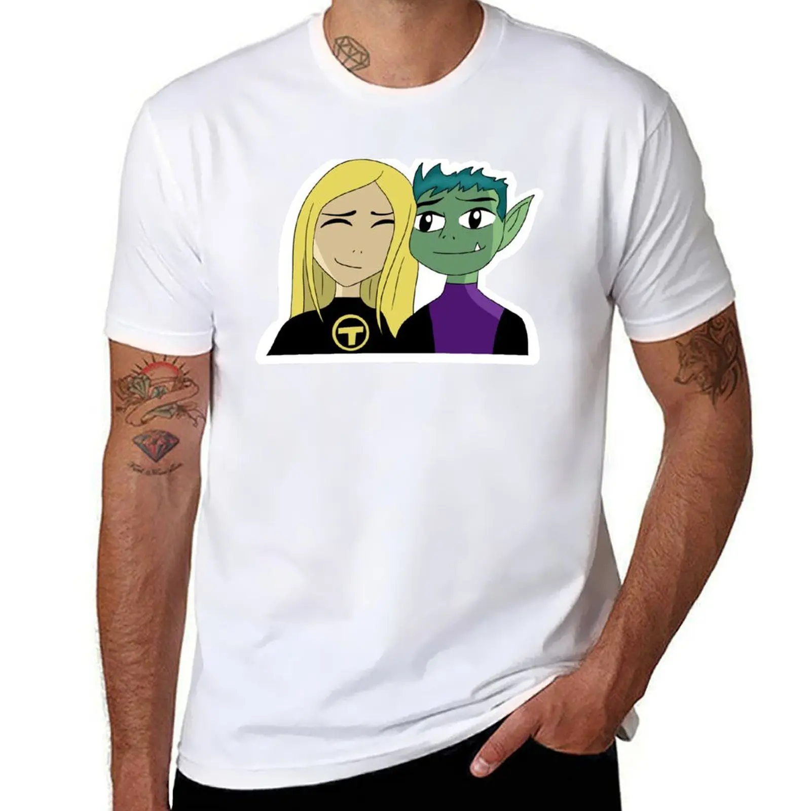 

Beast Boy and Terra T-Shirt cotton tshirt 100% t shirt man luxury man t shirts for men T-Shirt