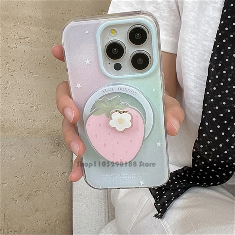 Supporto magnetico coreano carino fiore fragola impugnatura per telefono Tok Griptok supporto per telefono supporto per iPhone Pad Magsafe Smart Tok