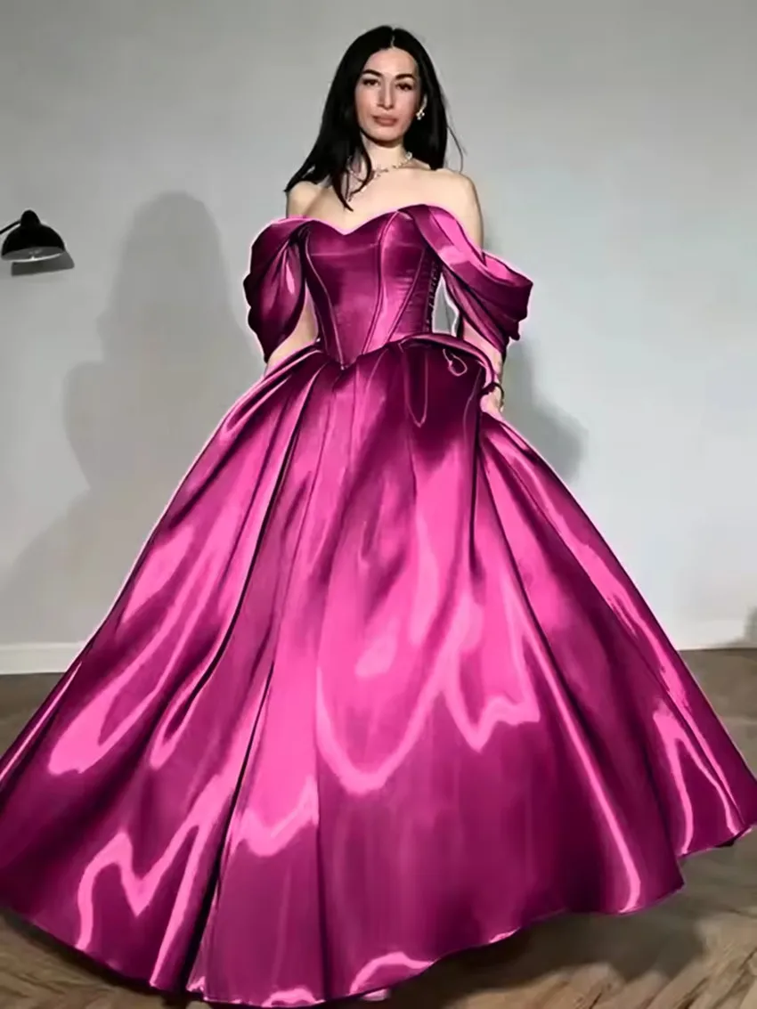 Customized Green Off Shoulder Prom Dress A-Line Floor-Length Graduation Party Dress Puff Sleeves Elegant Formal Evening dress
