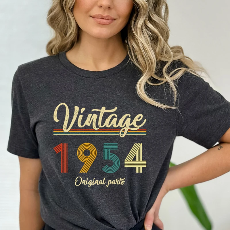 T Shirt for Women Birthday Anniversary Gift Tees Vintage 1954 Oniginal Parts Graphic Streetwear Short Sleeve Aesthetic Tshirts