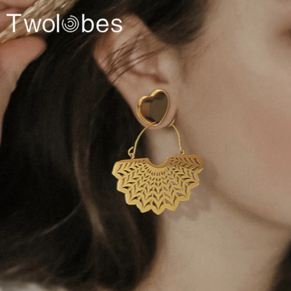 Twolobes 2PCS Simple Dangle Ear Tunnels Weights Stainless Steel Piercing Women Body Jewelry Expander Earrings Vacation