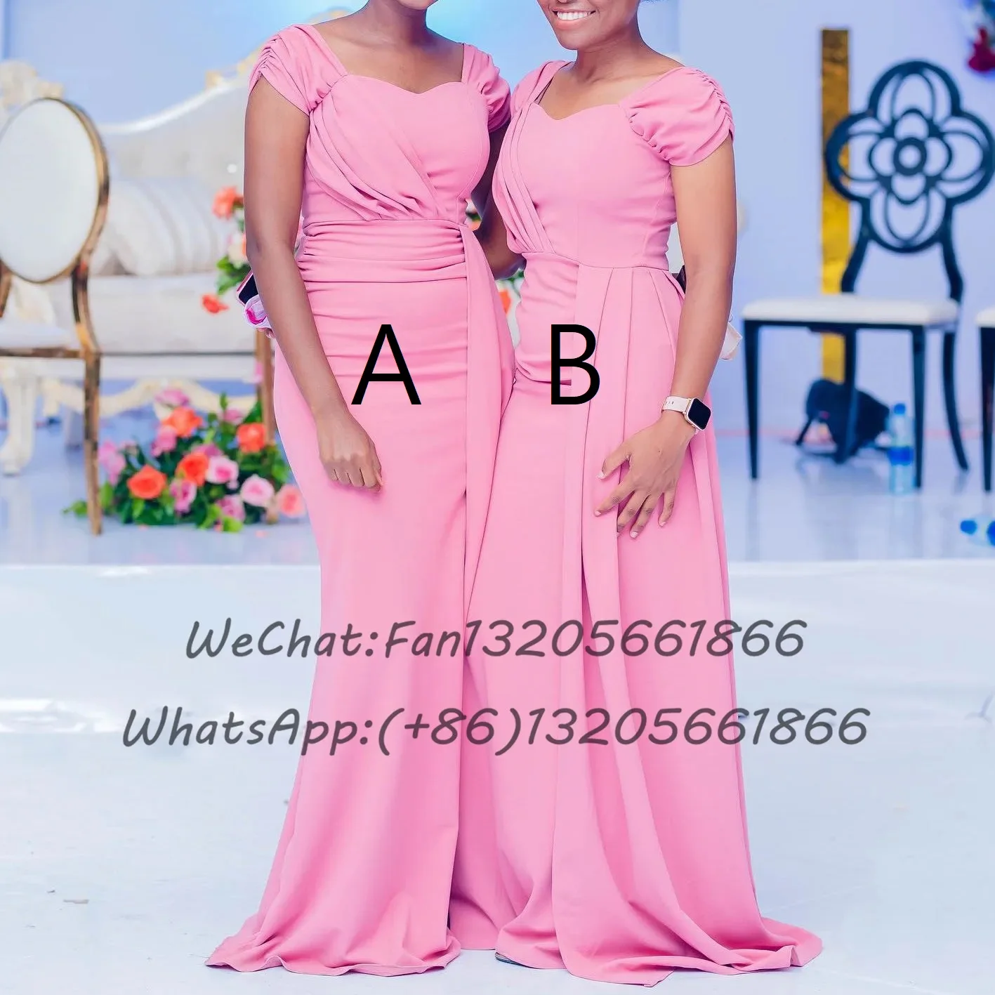 Pink Cap Sleeve Bridesmaid Dresses Mermaid Pleat Streamer Women Long Wedding Party Dress Sweetheart Neck Maid Of Honor