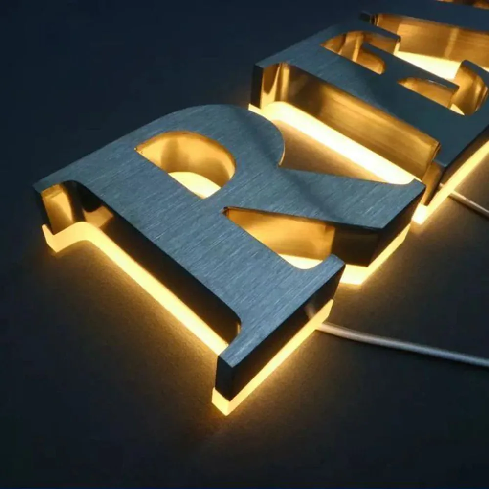 Custom LED Letter Sign 3D Backlit Stainless Steel Advertising Metal Wall Decor with Illuminated Logo Channel