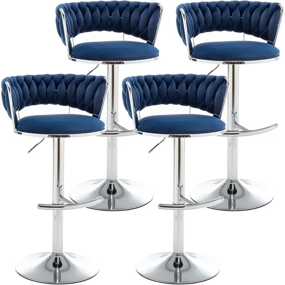 

Set of 4 Blue Counter Height Swivel Bar Stools with Low Back for Kitchen Island or Pub
